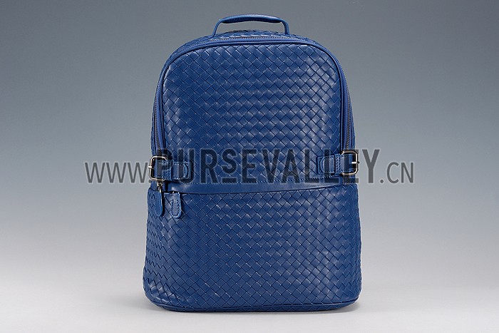 Bottega Veneta Intrecciato Unisex Backpack Blue Bag