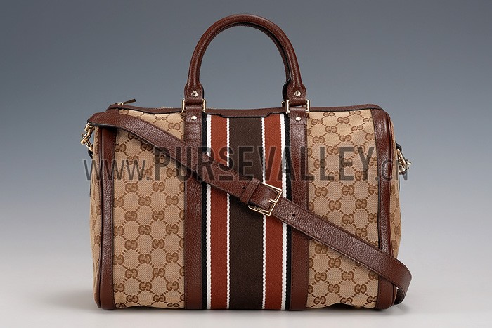 Gucci Vintage Web Boston Bag Brown