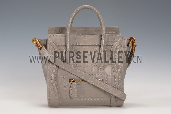 Celine Nano Luggage Crocodile Grey