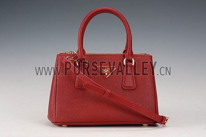 Prada Saffiano Mini Double Zip Tote Dark Red