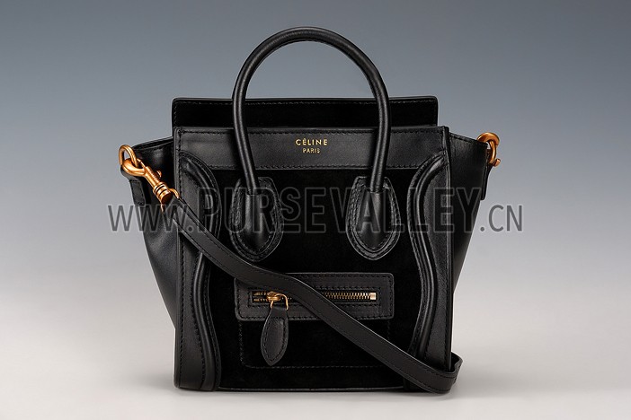 Celine Nano Luggage Black Leather and Suede