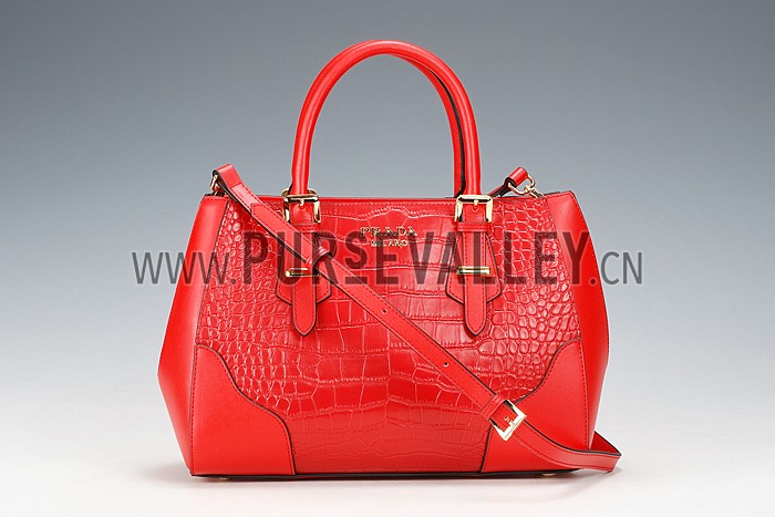 Prada Crocodile Leather Shoulder Bag Red