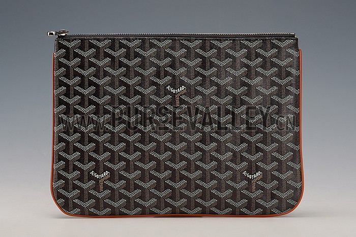 Goyard Medium Pouch Black And Tan Leather Trim