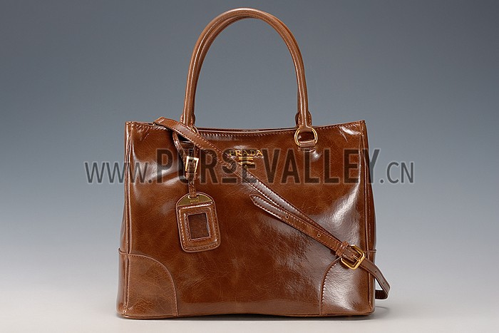 Prada Classic Patent Leather Satchel Brown