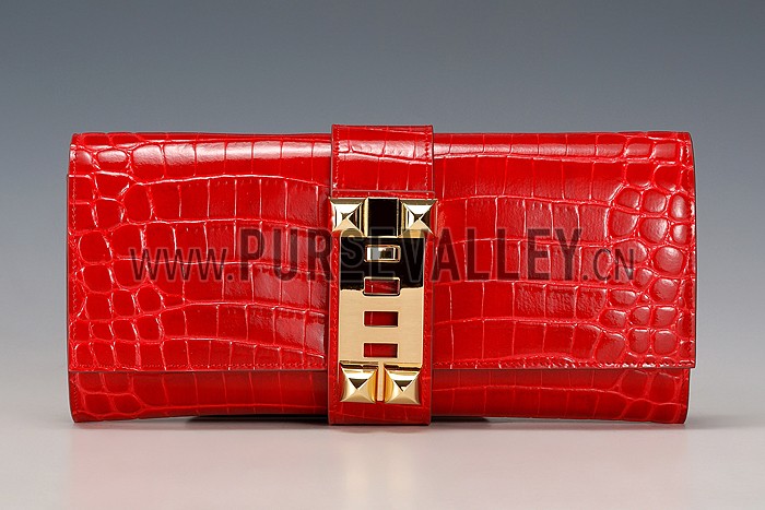 Hermes Medor Crocodile Leather Red Clutch 18926683