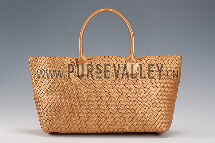 Bottega Veneta Woven Ostrich Large Tote Gold