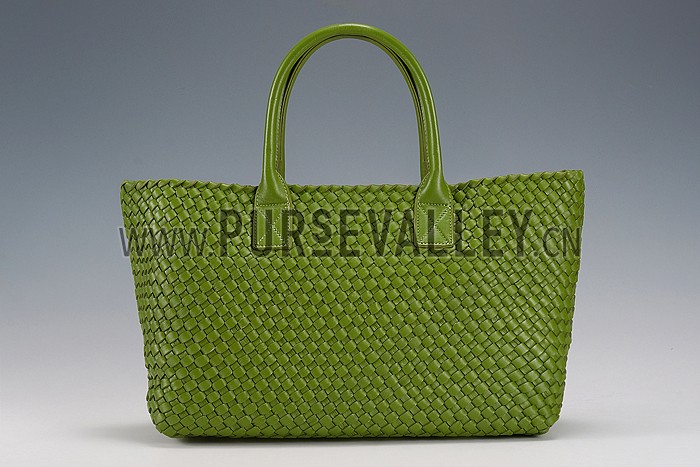 Bottega Veneta Woven Ostrich Large Tote Green