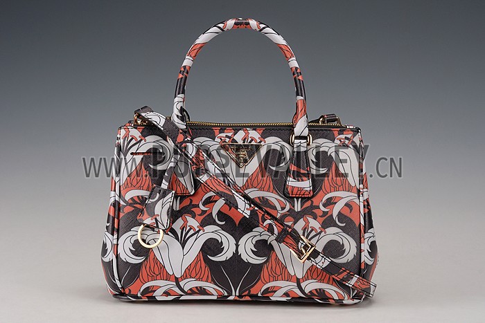 Prada Saffiano Beige Lily Motif Tote