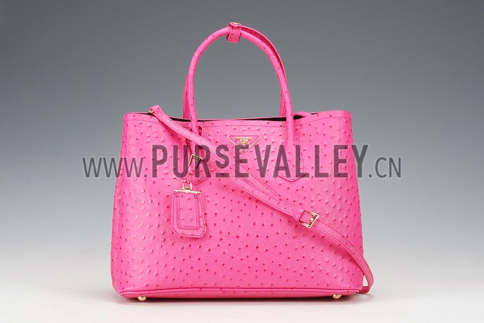 Prada Double Tote Ostrich Leather Bag Fuchsia