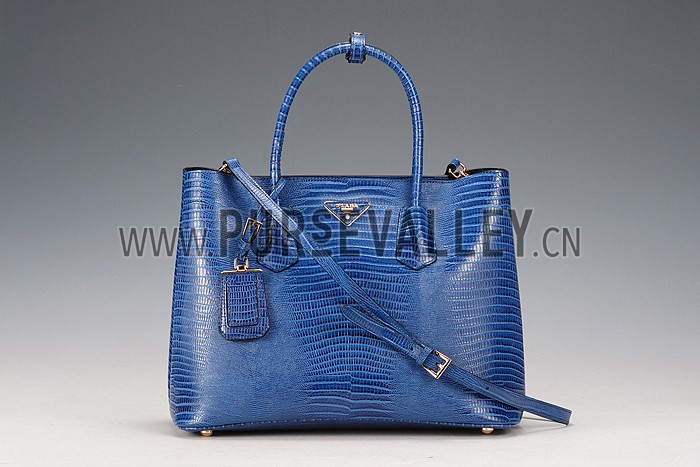 Prada Double Tote Crocodile Leather Bag Blue