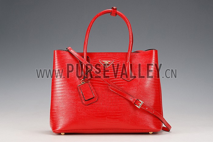 Prada Double Tote Crocodile Leather Bag Red