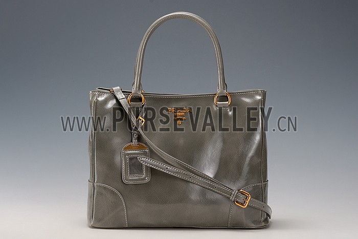 Prada Classic Patent Leather Satchel Grey