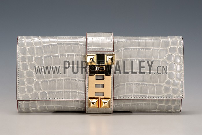 Hermes Medor Crocodile Leather Grey Clutch 18926679