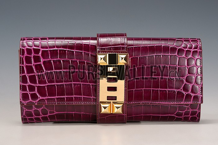 Hermes Medor Crocodile Leather Plum Clutch 18926682