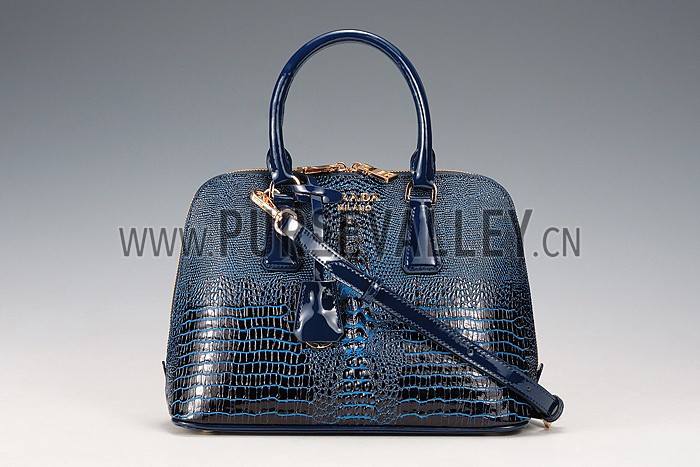 Prada Promenade Crocodile Leather Bag Dark Blue