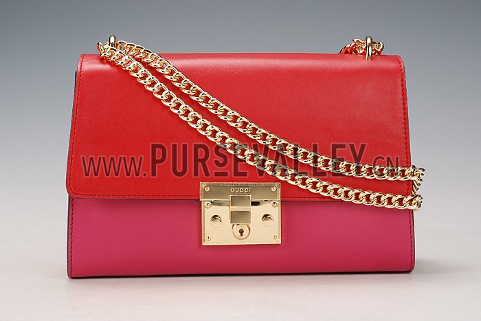 Gucci Padlock Leather Shoulder Bag Red & Fuchsia