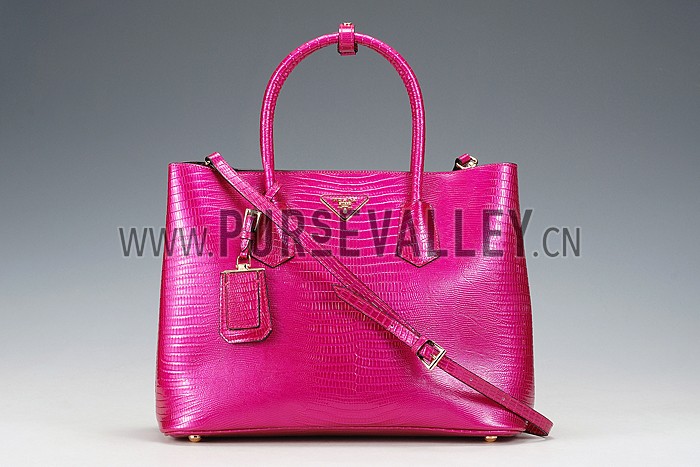 Prada Double Tote Crocodile Leather Bag Fuchsia