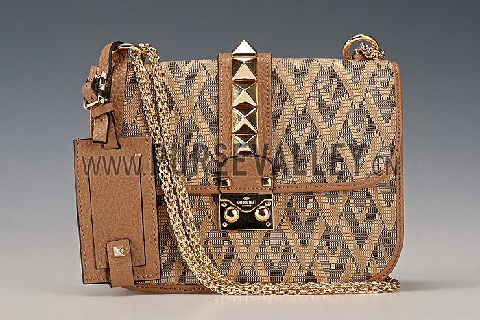 Valentino Viva Valentino Fabric Rockstud Bag Tan