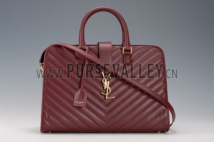 Saint Laurent Monogram Cabas Bordeaux Matelasse Leather Bag