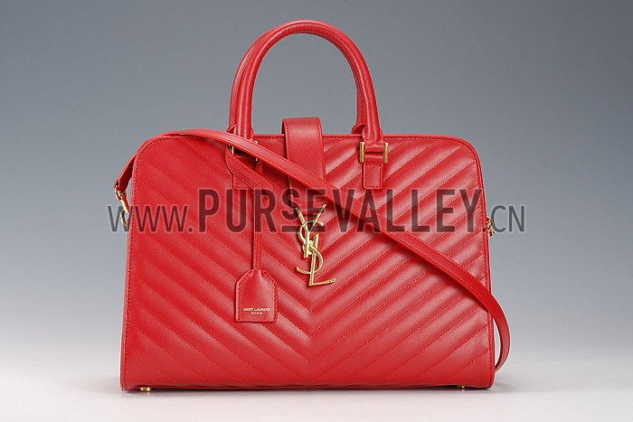 Saint Laurent Monogram Cabas Red Matelasse Leather Bag