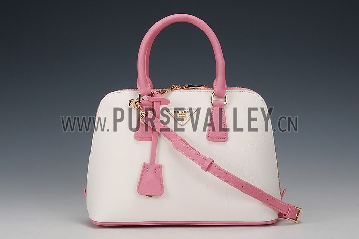 Prada Saffiano Promenade Pink and White Tote