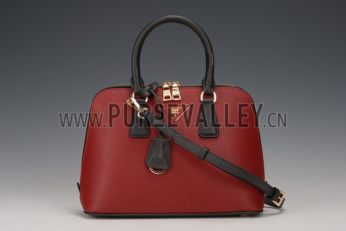 Prada Saffiano Promenade Black and Dark Red Tote