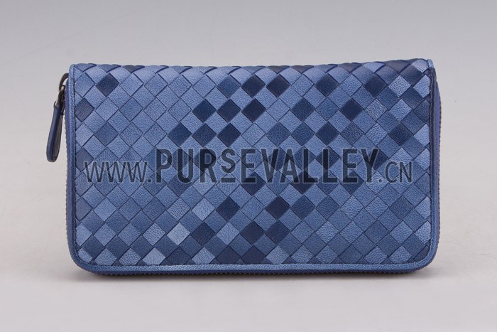 Bottega Veneta Intrecciato Nappa Zip Around Wallet Dark Blue