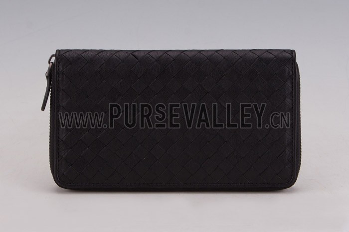 Bottega Veneta Intrecciato Nappa Zip Around Wallet Black