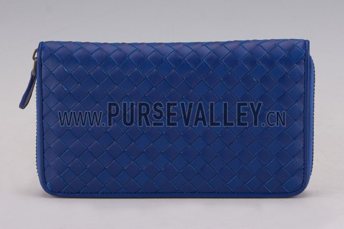 Bottega Veneta Intrecciato Nappa Zip Around Wallet Blue