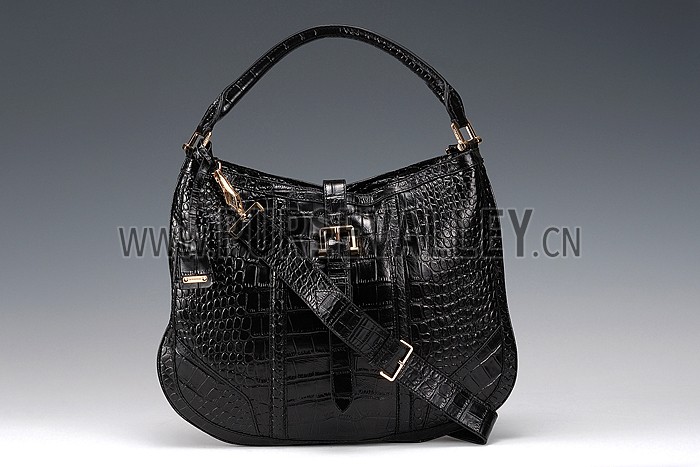 Burberry Black Croc Leather Hobo Bag 607776