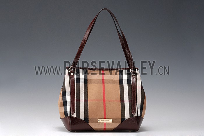 Burberry Small Bridle House Check Tote Bag Dark Brown 607780