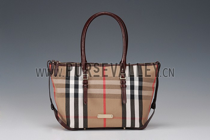 Burberry Medium Bridle House Check Tote Bag Dark Brown 607783
