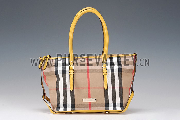 Burberry Medium Bridle House Check Tote Bag Yellow 607784