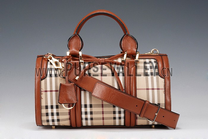Burberry Check Haymarket Bowler Bag Brown 607785