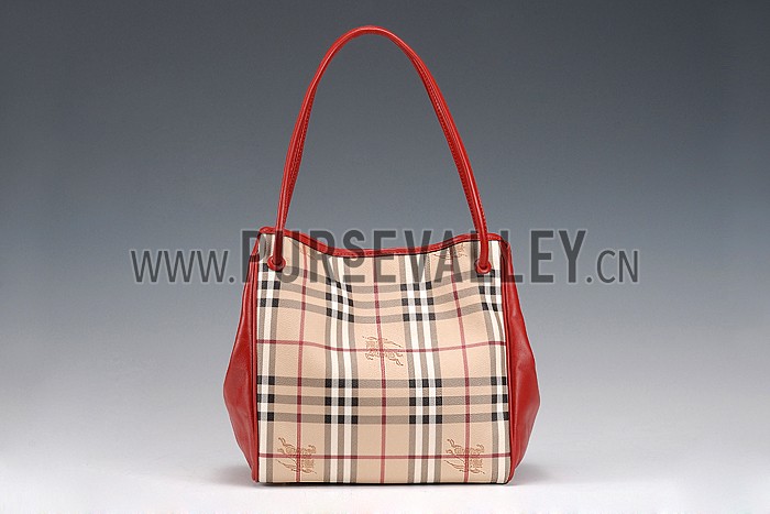 Burberry Small Haymarket Check Tote Bag Red 607796