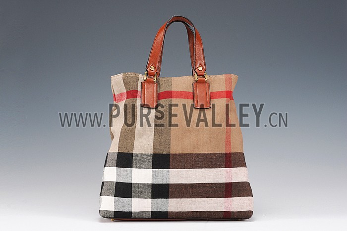 Burberry Medium Canvas Check Tote Bag Brown 607801