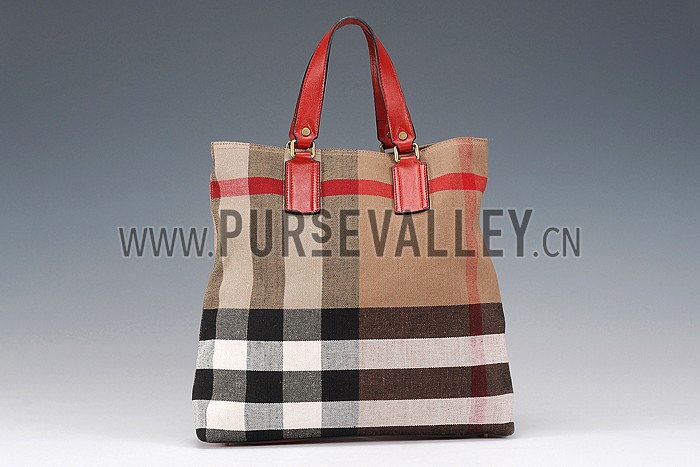 Burberry Medium Canvas Check Tote Bag Red 607802