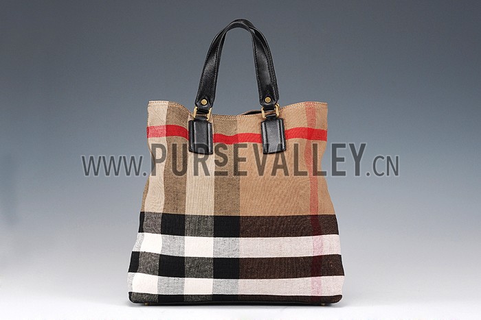 Burberry Medium Canvas Check Tote Bag Black 607803