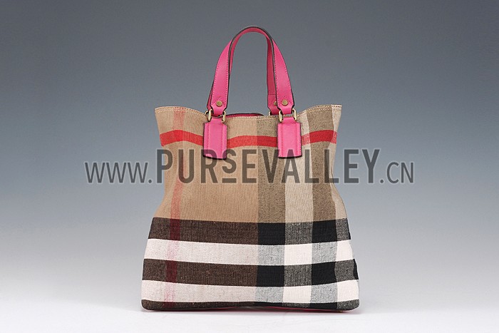 Burberry Medium Canvas Check Tote Bag Pink 607804