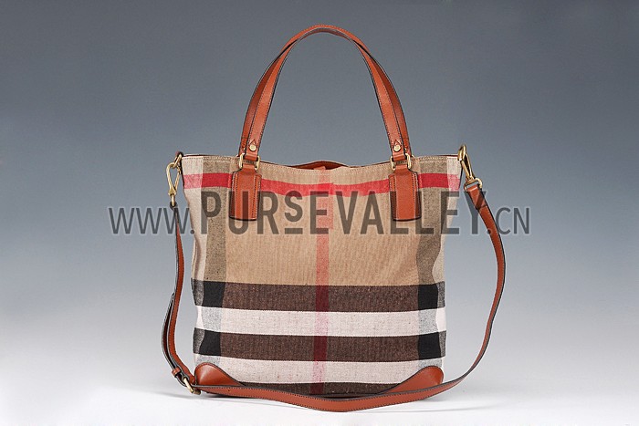 Burberry Large Canvas Check Tote Bag Brown 607811