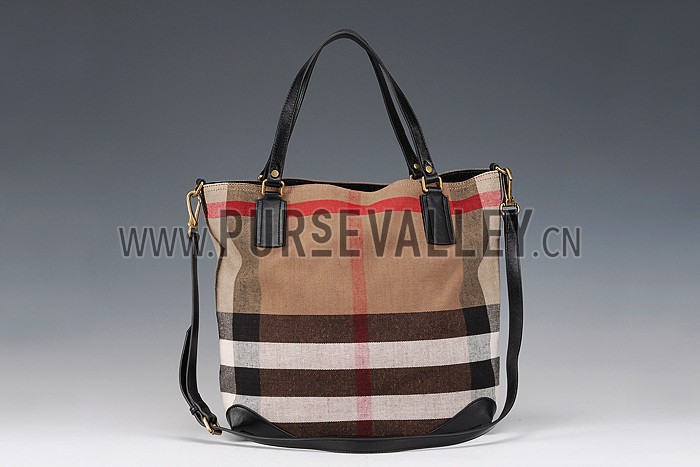 Burberry Large Canvas Check Tote Bag Black 607813