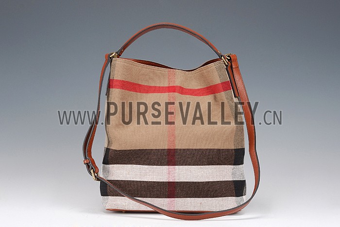 Burberry Medium Canvas Check Hobo Bag Brown 607817