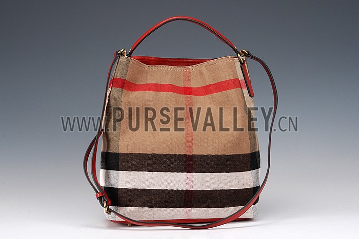 Burberry Medium Canvas Check Hobo Bag Red 607818