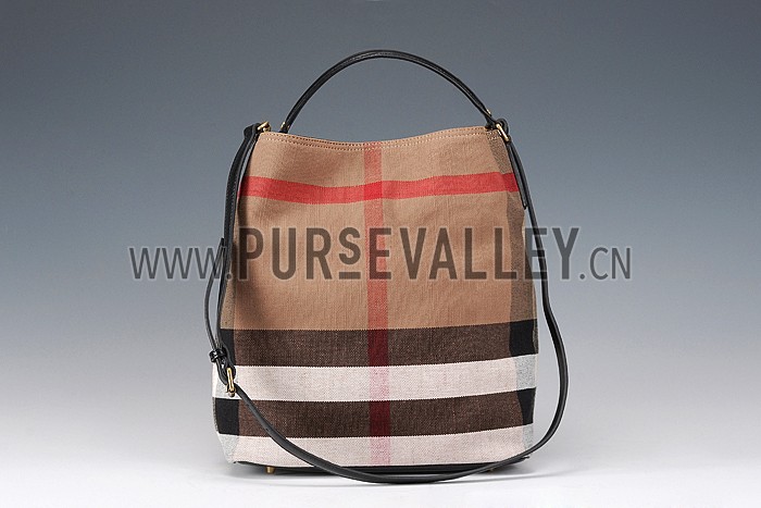 Burberry Medium Canvas Check Hobo Bag Black 607819
