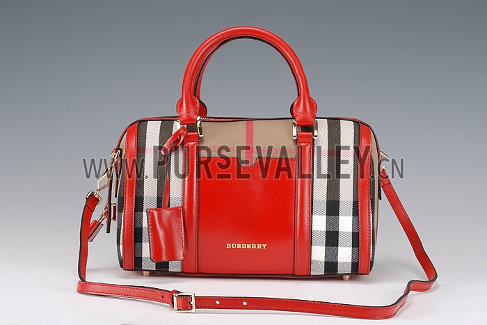 Burberry Sartorial House Check Bowling Bag Red 607822
