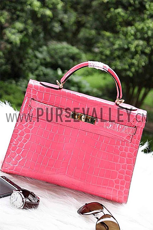 Hermes Kelly 28 Crocodile Leather Pink 608149