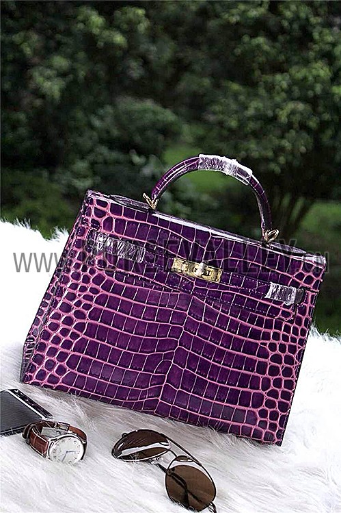 Hermes Kelly 28 Crocodile Leather Purple 608150