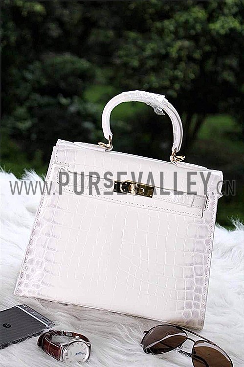 Hermes Kelly 28 Crocodile Leather White 608152