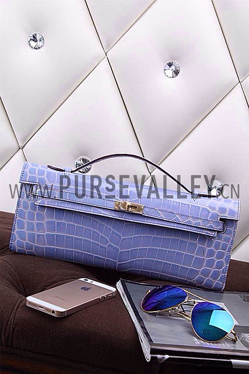 Hermes Kelly Longue Clutch Crocodile Leather Light Purple 608172