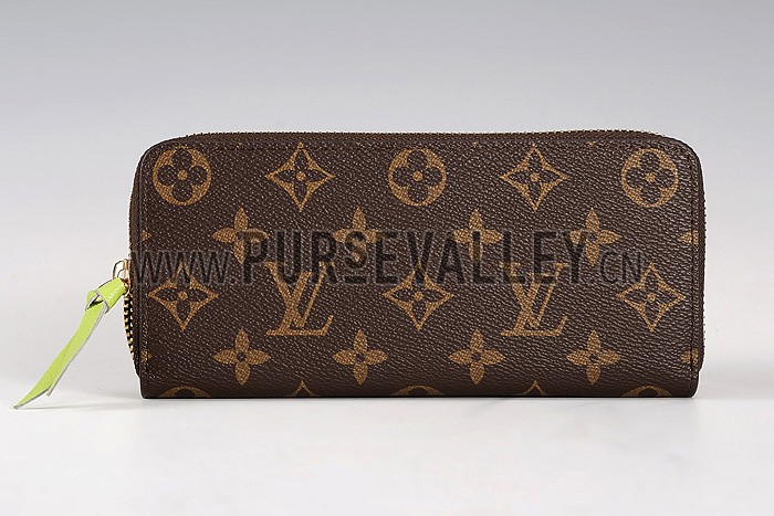 Louis Vuitton Monogram Canvas Zippy Wallet With Green Leather Zipper Pull 608254